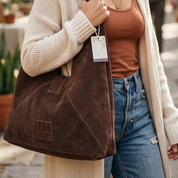 Haute Hippie Handbags - Haute Hippie NEW Triangle suede hobo shoulder bag brown100% leather NWT bohemian